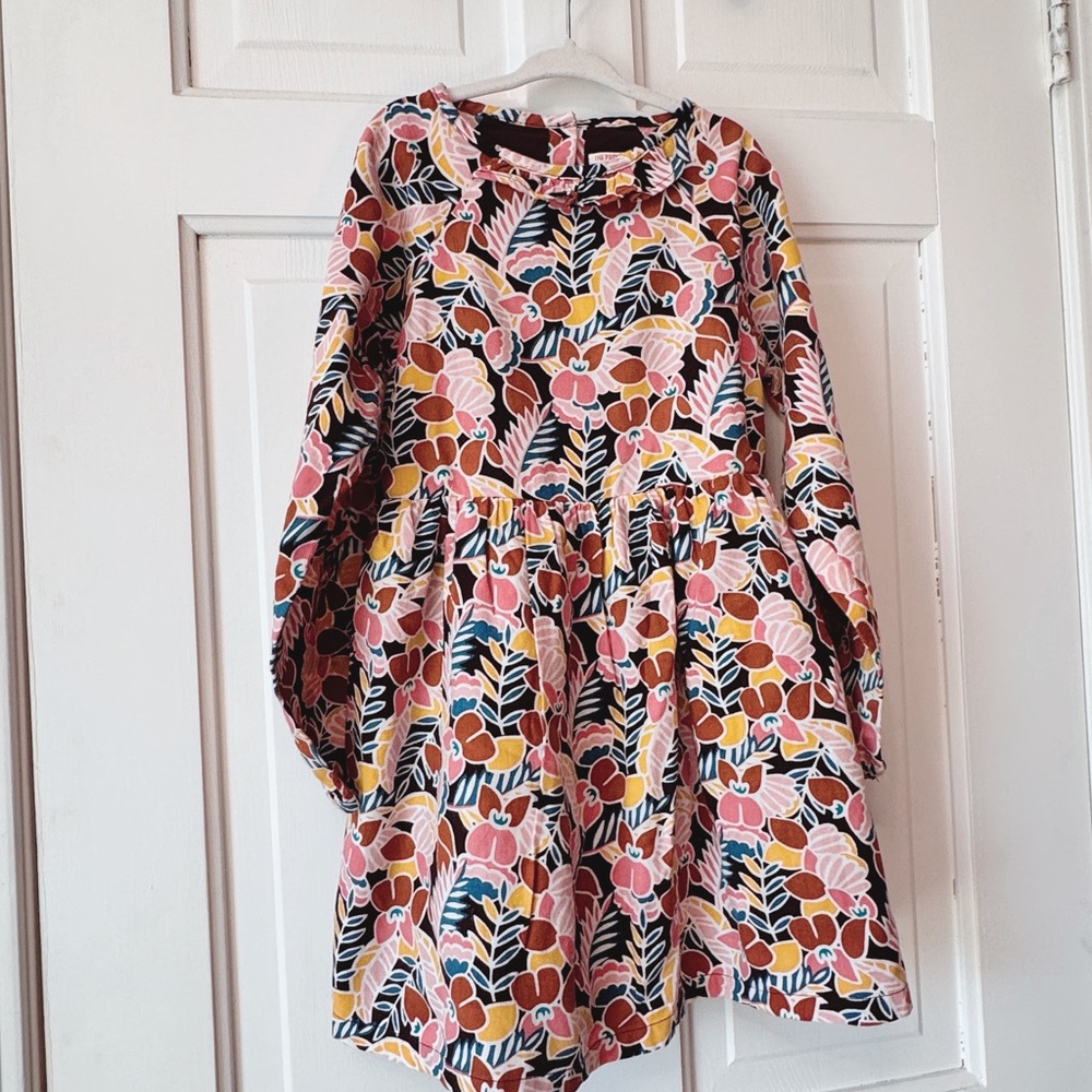 Kids Floral Print Long-Sleeve Casual Dress - Pink, Mustard, Navy